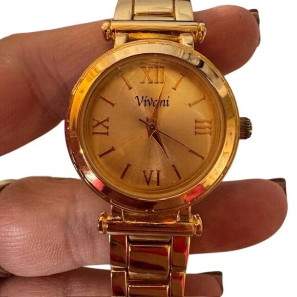 Vivani Gold-Tone Stainless Steel Womens Watch With Roman Numerals & Fold-Over Cl - Picture 2 of 5